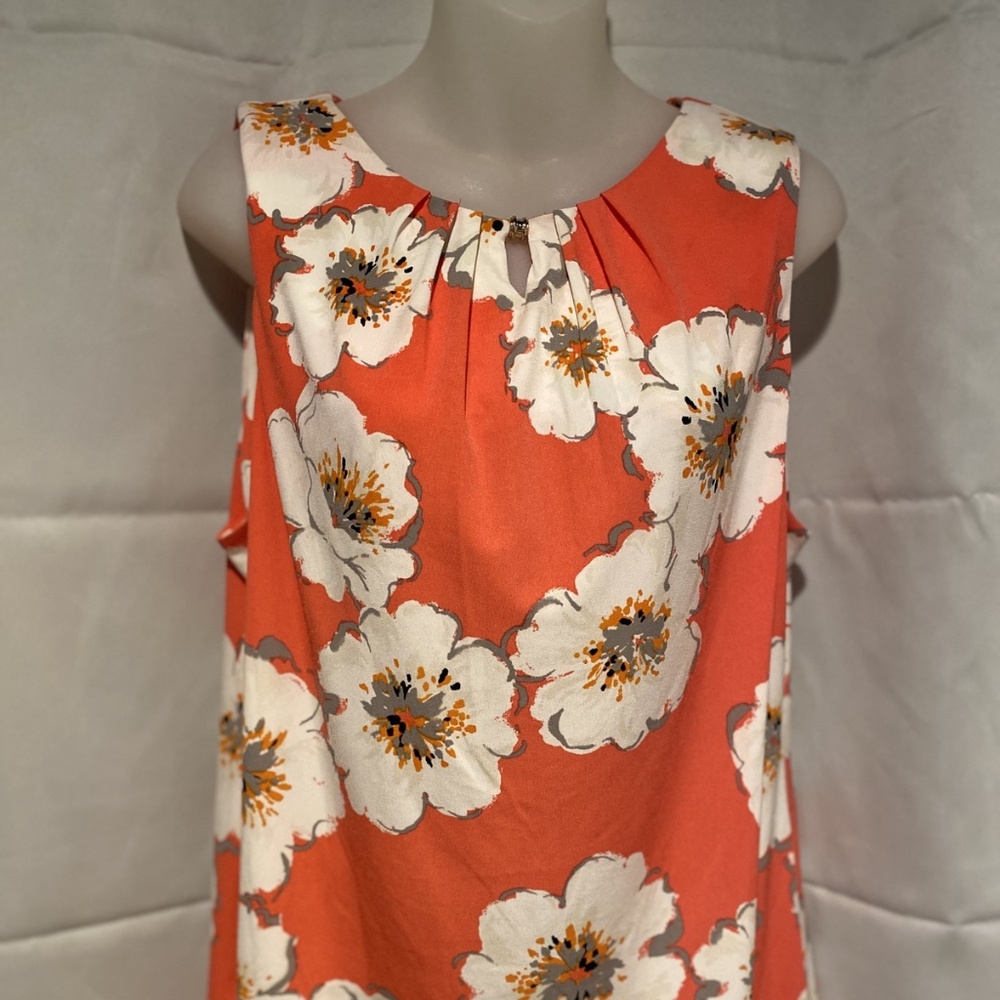 Mod Orange and White Floral Sleeveless Dressy Tank Top Size Large Ivanka Trump